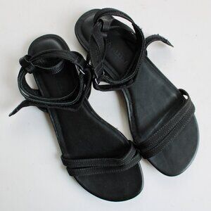 Rebecca Allen Women's Black The Flat Two-Strap Strappy Sandals Size 8.5
